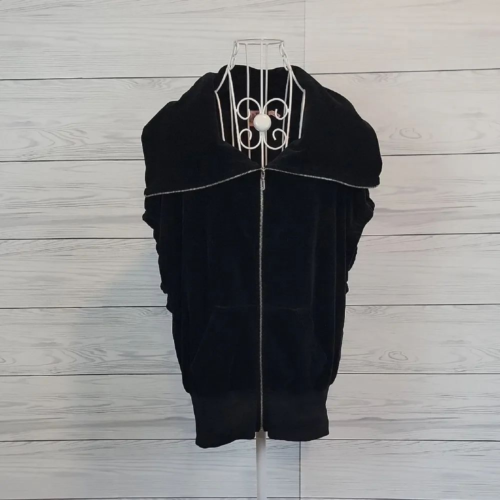 Juicy Couture Black Velour Statement Jacket Sleeveless Womens Size S
